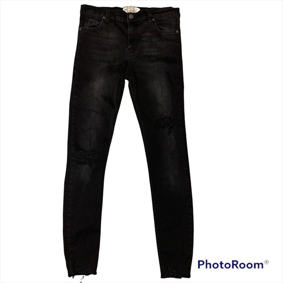 Black Free People Distress Skinny Jeans Size 26 - Picture 1 of 7